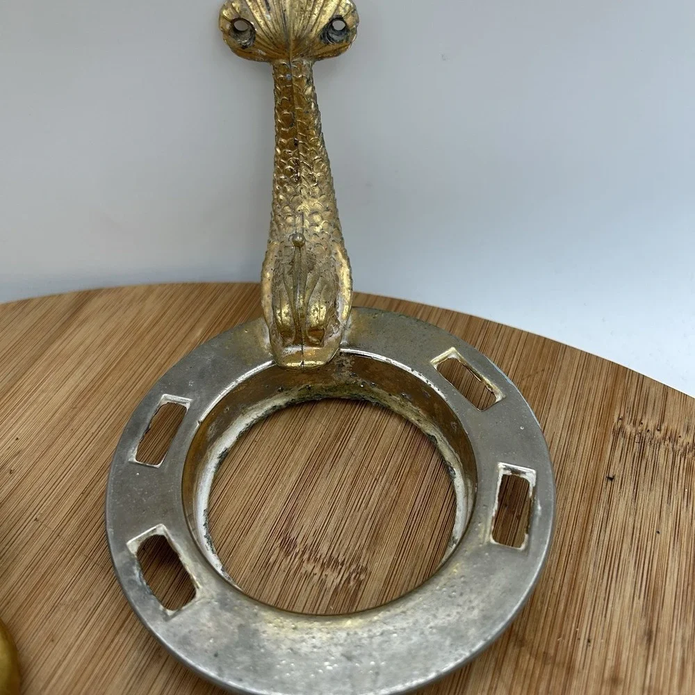 Vtg BRASS‎ Koi Fish (4) Wall Mount Towel Racks, Tissue Set & Tooth Brush/cup
